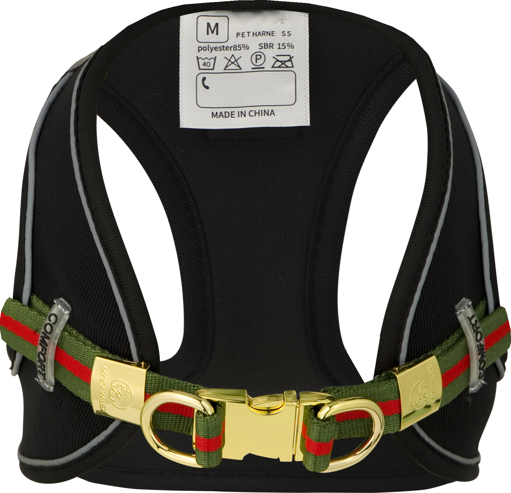 Harness Lux dog harness featuring soft neoprene padding, adjustable straps, and reflectors for safety, designed for comfort and style.